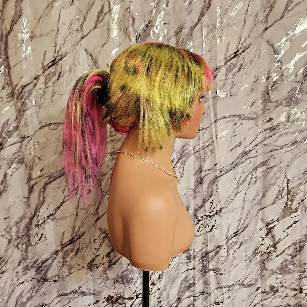 Yellow & Pink Scene 28 Inch Wig, 13x6 Lace Front Cheetah, Zebra Print